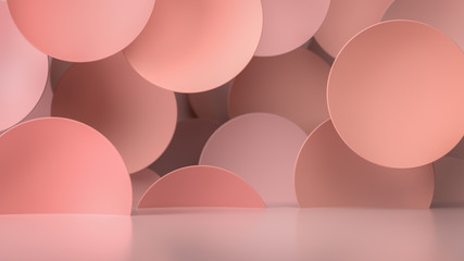 Poster - Abstract pastel pink background with flying circles and spheres. Perfect nude color background for cosmetics or fashion products. Place your text or object over background. Use for product pranding