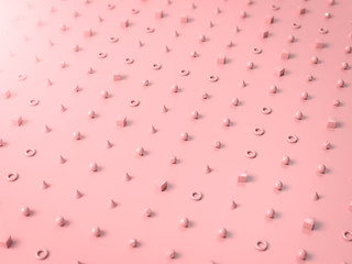 Fototapete - Pattern made with pink geometry shapes and forms on paper background. 3d render. Perfect illustration for placing your text or object. Backdrop with copyspace in minimalistic style. May use in