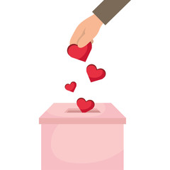 Sticker - charity donation box with hand insert hearts