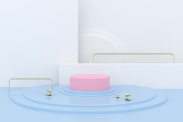 Poster - Minimal abstract scene with round podium, Architectural mock up design with geometric form in pastel color, Product presentation. 3D rendering.