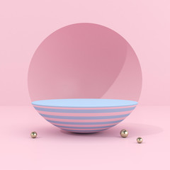 Poster - Minimal abstract scene with round podium, Architectural mock up design with geometric form in pastel color, Product presentation. 3D rendering.