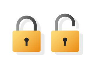 Poster - Padlock open and lock closed flat vector icon cartoon isolated, illustrated color unlocked and locked padlocks symbols modern trendy design image