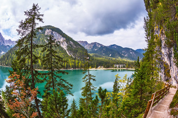 Wall Mural - Alpine lake Lago di Braies