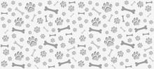 Seamless Endless Pattern Of Traces Of Dog Paws. Dog Legs And Bones. Monochrome, Warm In Gray Tones..