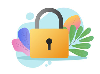 Aufkleber - Padlock or lock closed flat vector icon cartoon isolated, illustrated color locked padlock symbol on colorful background modern trendy design