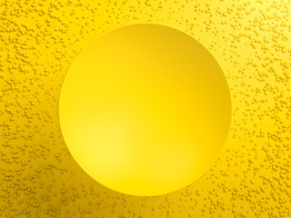 Fototapete - Yellow blank round sign or plate over yellow spheres and background. Perfect background or mockup for placing your text or object. Copyspace. 3d illustration