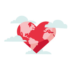 Sticker - world planet earth with heart shape