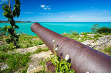 Cannon Overlooking Turquoise Caribbean Sea, Antigua