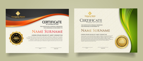 Wall Mural - set modern certificate template with flow lines ornament and modern pattern background.