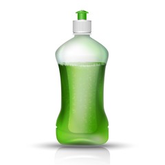 Wall Mural - 3d realistic vector dish washer liquid bottle with green cap. Isolated icon illustration on white background.