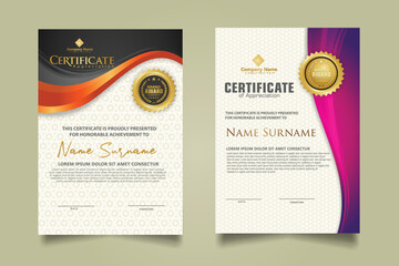 Wall Mural - set modern certificate template with flow lines ornament and modern pattern background.