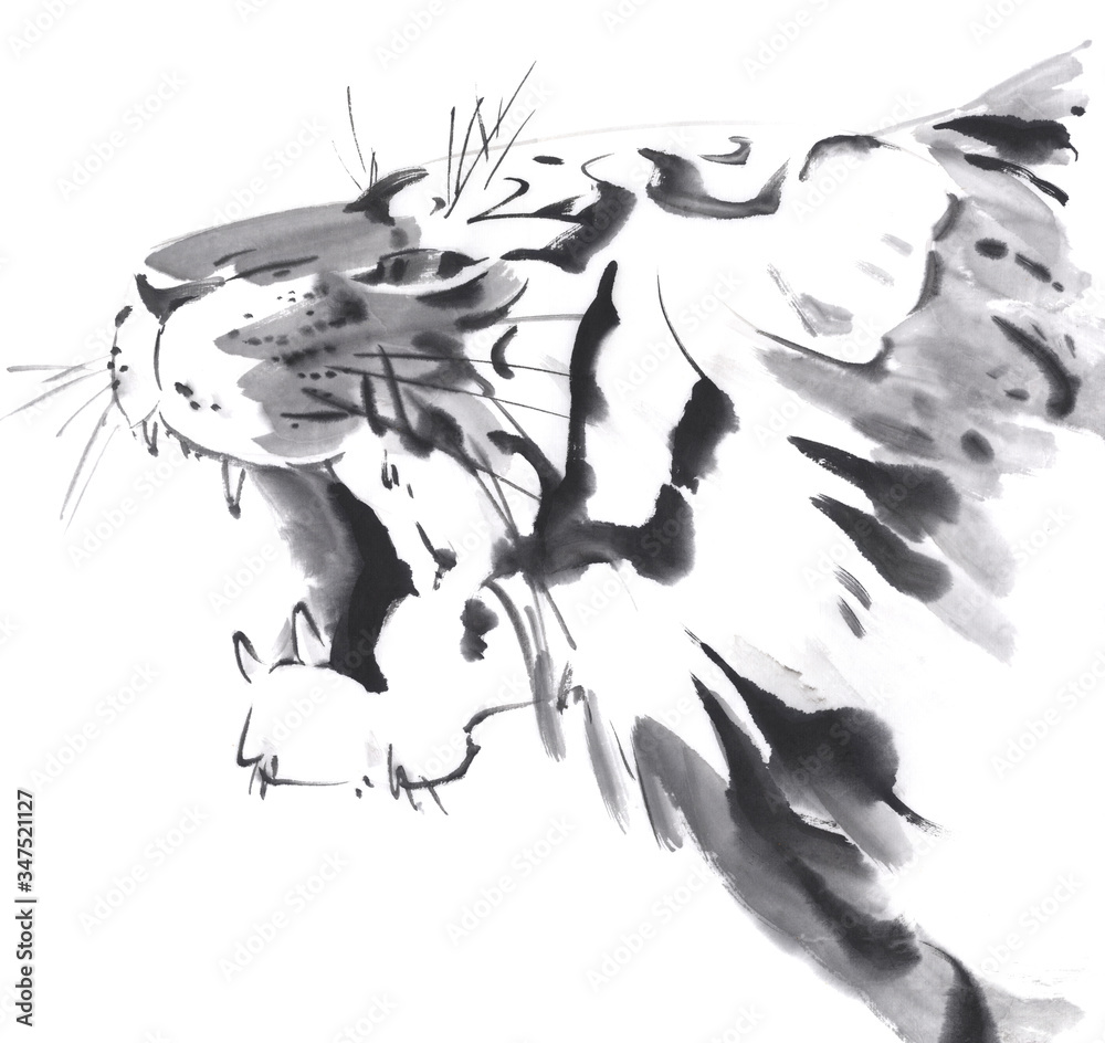 水墨画　襖絵用　虎　手描き　肉筆画 水墨画 襖絵用 虎 手描き 肉筆画 水墨画 襖絵用 虎 手描き 肉筆画 （