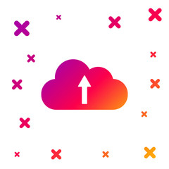 Poster - Color Cloud upload icon isolated on white background. Gradient random dynamic shapes. Vector Illustration