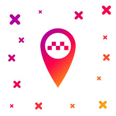 Poster - Color Map pointer with taxi icon isolated on white background. Gradient random dynamic shapes. Vector Illustration