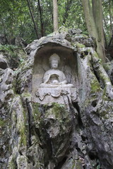 Poster - Sculpture bouddhiste du temple de Lingyin à Hangzhou, Chine