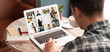 © stnazkul - Man use computer laptop with screen of video conference of course online attended by people from many places