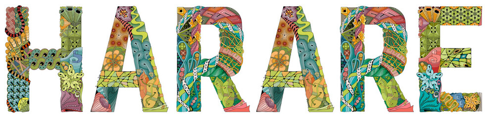 Harare city is the capital of Zimbabwe. Vector decorative zentangle object for decoration