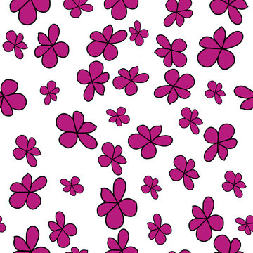 Fuchsia, black and white flowers repeat pattern print background design