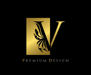 Wall Mural - Elegant V Luxury Logo Icon, Vintage Negative Space Gold V Letter Logo Design. Perfect for fashion, Jewelry, Beauty Salon, Cosmetics, Spa, Wedding Logo, Letter Stamp, Hotel and Restaurant Logo.