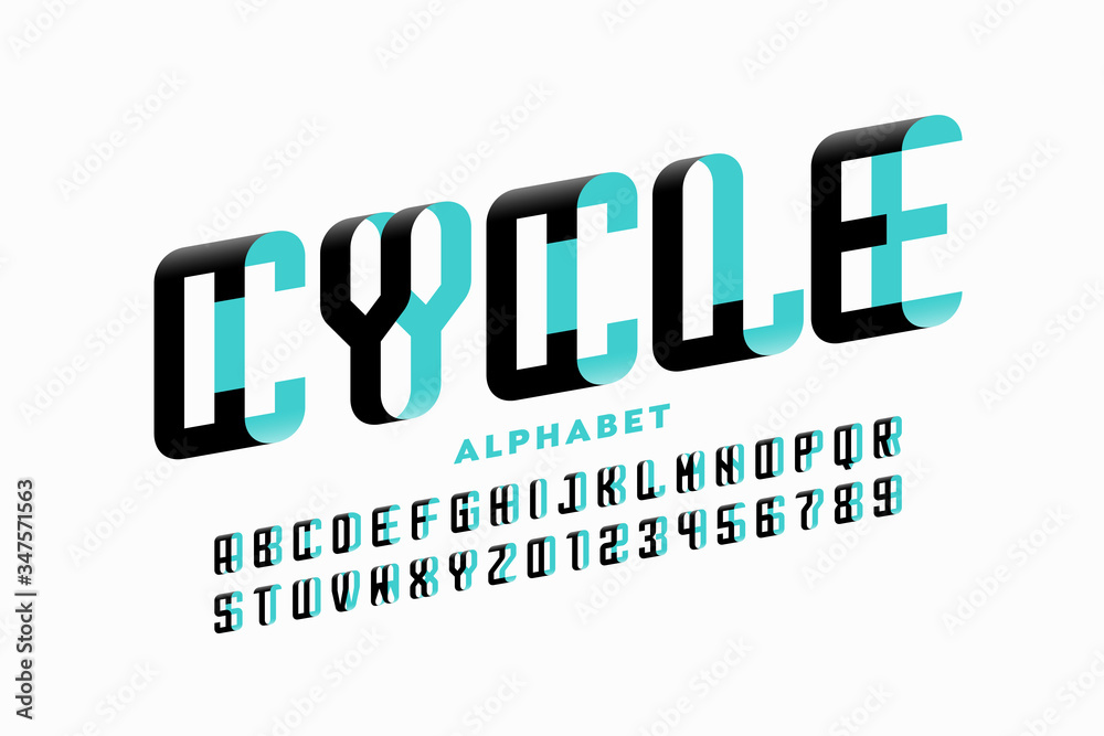 Cycle font, modern style 3d alphabet, letters and numbers Stock Vector ...