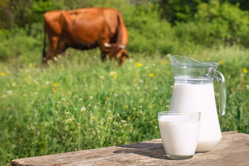 Sticker - milk with cow on the background