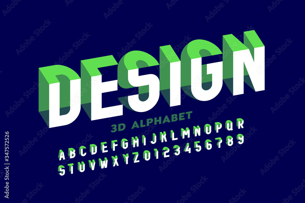 3D style modern font, alphabet letters and numbers Stock Vector | Adobe ...