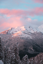 Mountains In The North Cascades Of Washington State At Sunset During Winter