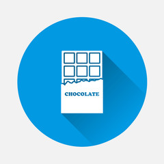 Chocolate bar vector icon on blue background. Flat image with long shadow.