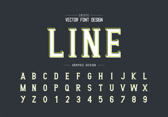 Poster - Line green font with white shadow and alphabet vector, Writing style typeface letter and number design, graphic text on background