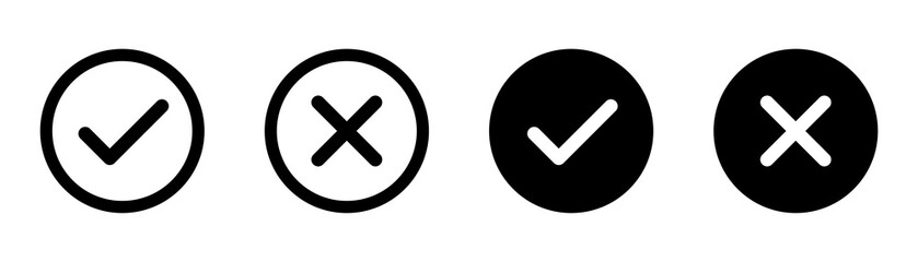 Poster - check mark cross signs. vector isolated elements. check mark circle black icons signs vector. vote s