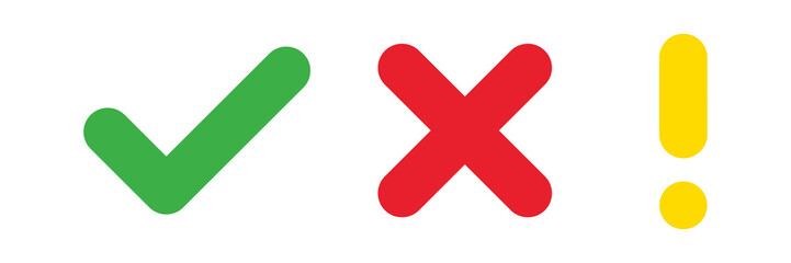 Poster - check mark cross exclamation sign. vector isolated elements. check mark icon sign vector. green red 