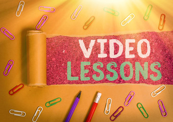 Poster - Word writing text Video Lessons. Business photo showcasing Online Education material for a topic Viewing and learning