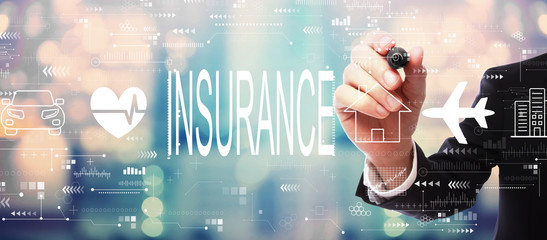 Wall Mural - Insurance concept with businessman on blurred abstract background