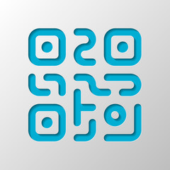 Poster - QR code. Technology icon. Simple logo. Paper design. Cutted symb
