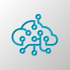 Poster - Cloud data network, Storage center. Icon of internet technology. Paper design. Cutted symbol with shadow