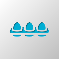 Poster - egg tray, simple icon. Paper design. Cutted symbol with shadow