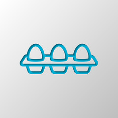 Poster - egg tray, linear outline icon. Paper design. Cutted symbol with shadow