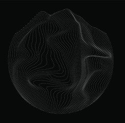Aufkleber - Circle with glitched texture and wavy lines made of particles. Abstract geometric shape for technology and science illustration.