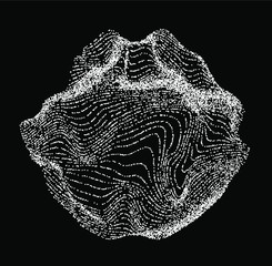 Poster - Circle with glitched texture and wavy lines made of particles. Abstract geometric shape for technology and science illustration.