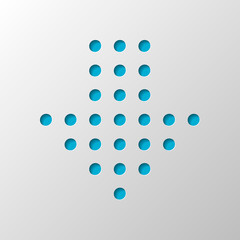 Poster - Dot arrow cursor, down direction, download. Paper design. Cutted symbol with shadow