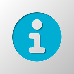 Poster - Information symbol in circle, inform desk, i letter. Paper design. Cutted symbol with shadow