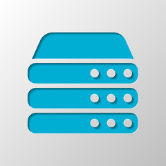 Poster - Database server, backup data, computer network, cloud hardware. Paper design. Cutted symbol with shadow