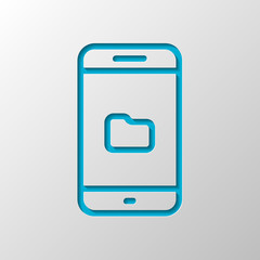 Poster - Mobile phone and folred, file explorer, outline design. Paper design. Cutted symbol with shadow
