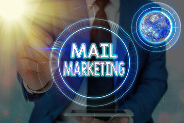 Poster - Conceptual hand writing showing Mail Marketing. Concept meaning Act of sending a commercial messages Broadcast sense Elements of this image furnished by NASA