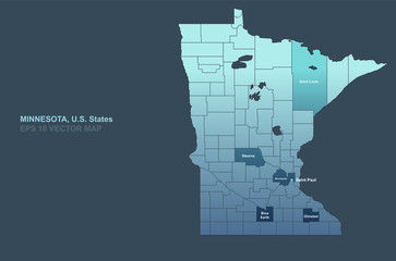 Naklejka na meble minnesota map. vector map of minnesota, U.S. States.