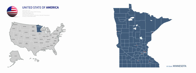 Wall Mural - minnesota map. vector map of minnesota, U.S. States.