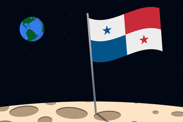 Wall Mural - View of planet Earth from the surface of the Moon with the Panama flag and holes on the ground