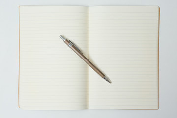 Wall Mural - Top view of Pen, notebook  on white background