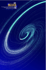 Poster - glowing particle flow vortex, internet technology big data background.