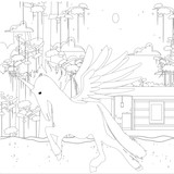 Fototapeta Dinusie - unicorn in the sky. Fantasy art drawn in line art style.seamless pattern. Coloring book page design for adults and kids